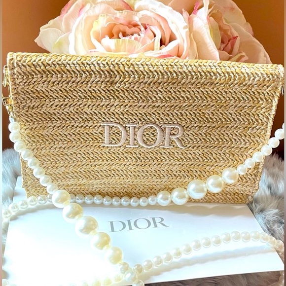 Dior Handbags - DIOR Beauty VIP Raffia Pouch Crossbody w/ Pearl Strap